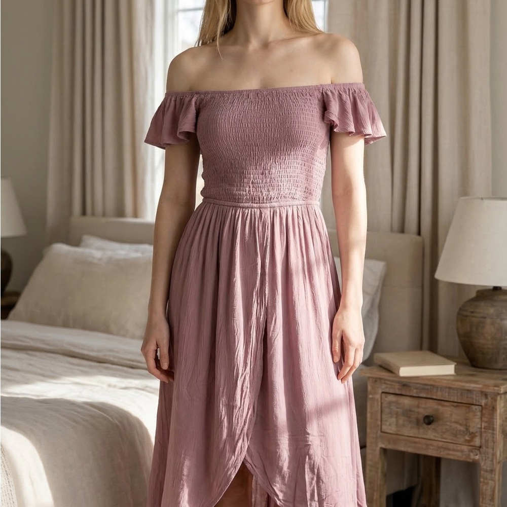 Salty lemon New Mauve Smocked Midi Dress